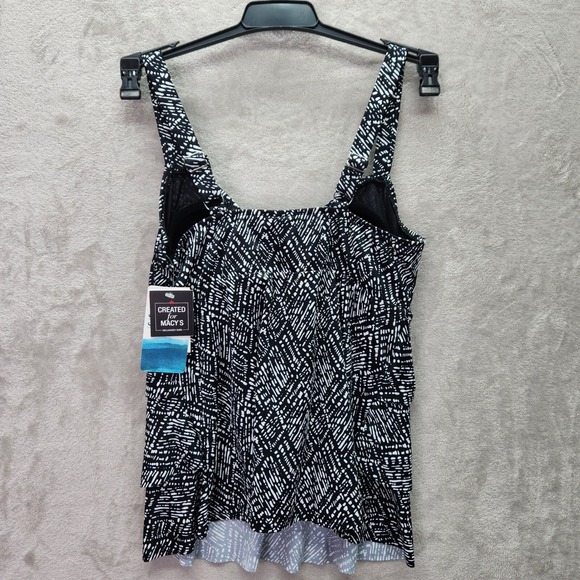 Swim Solutions Tankini Top Womens‎ Size 8 Triple Tier Bust Support Black White - Picture 3 of 7